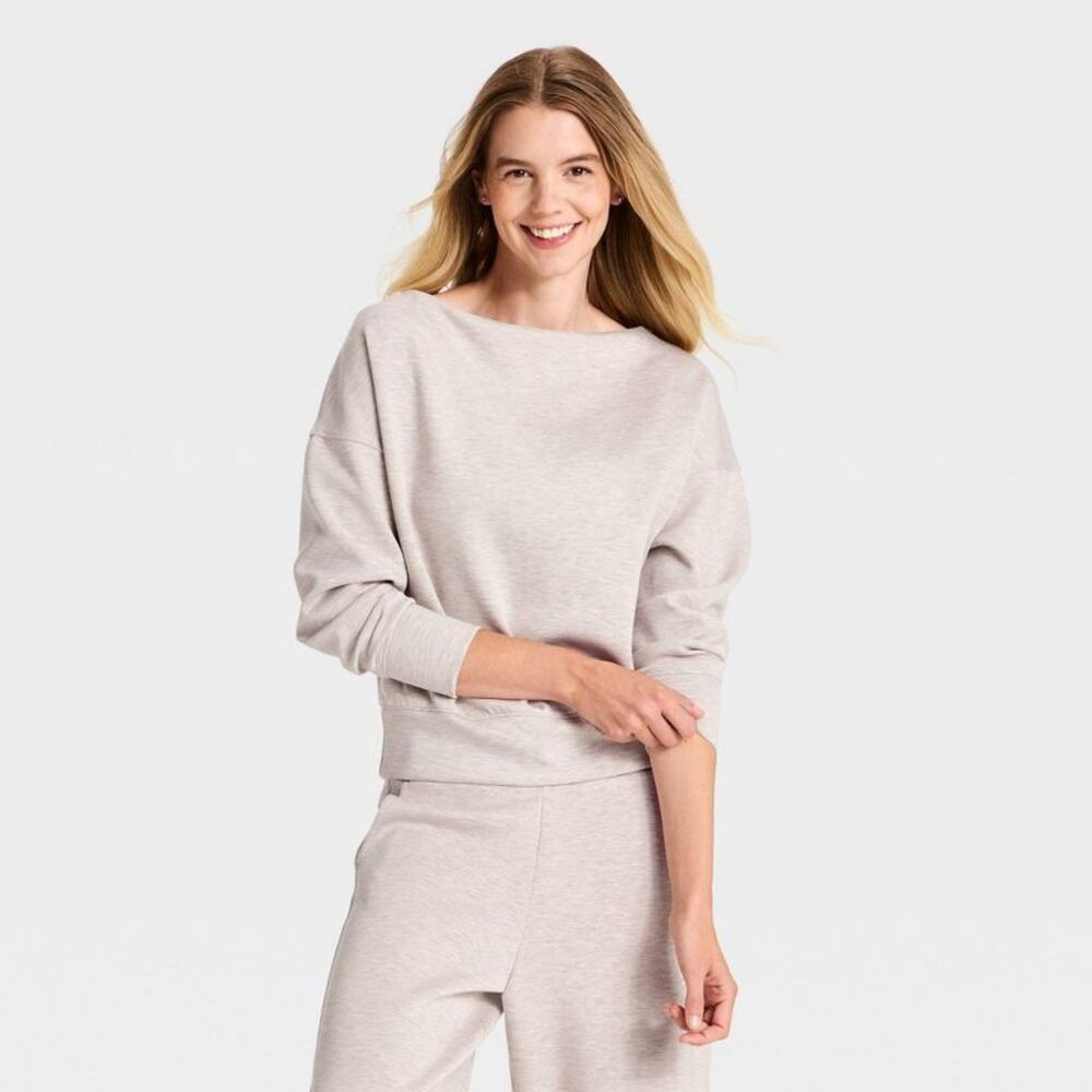 Women's Airy Sleek Boatneck Sweatshirt - All In Motion Taupe Heather S